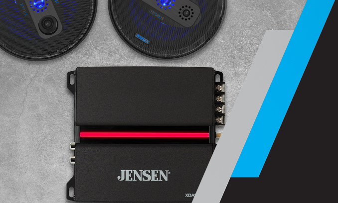 xda92rb new amplifier v2 shown on table with 2 speakers