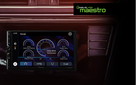 maestro logo over car stereo