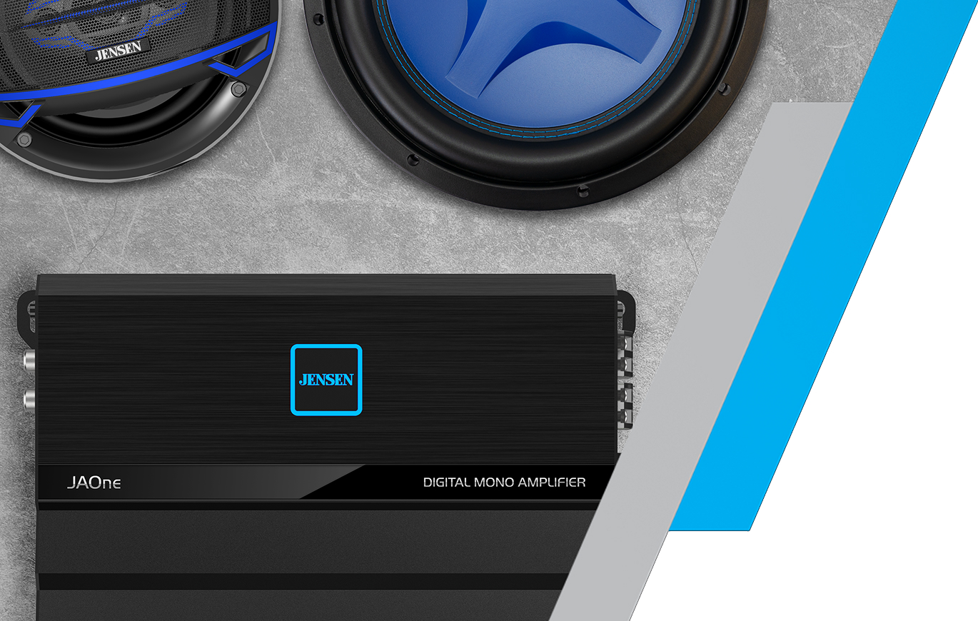 JAOne Feature Banner shown with speakers on a table