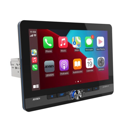 j1cafl-r car stereo angled view with illuminated bezel
