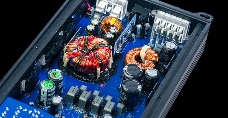 what it looks like inside the amplifier showing parts
