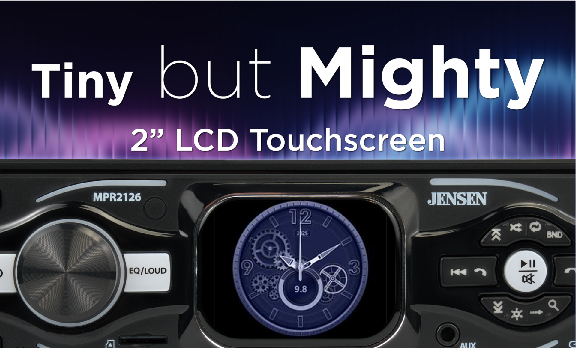 Jensen MPR2126 mechless AV receiver — 2-inch LCD touchscreen